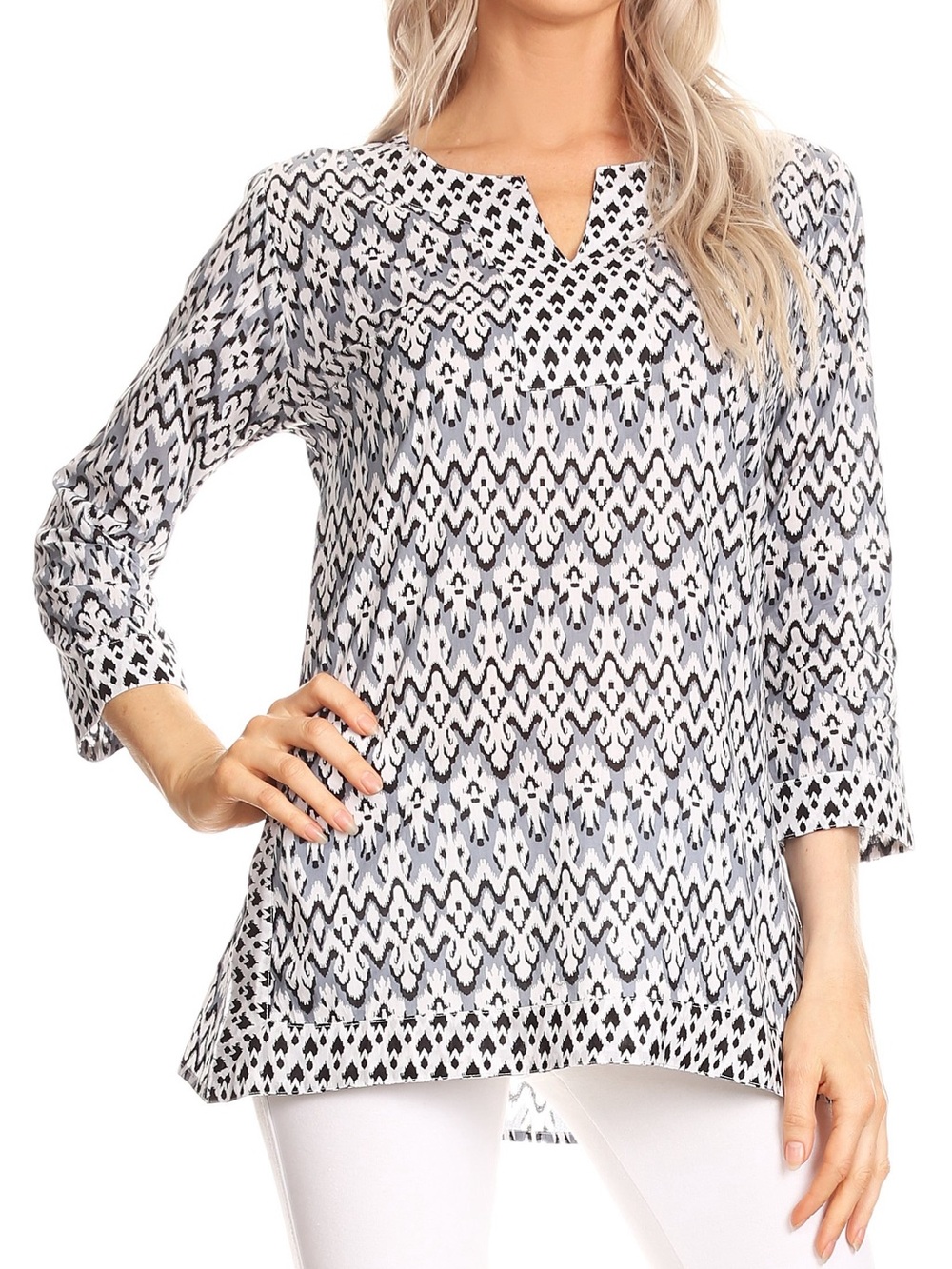 Sakkas Oana 3/4 Sleeve Split Neck Tunic